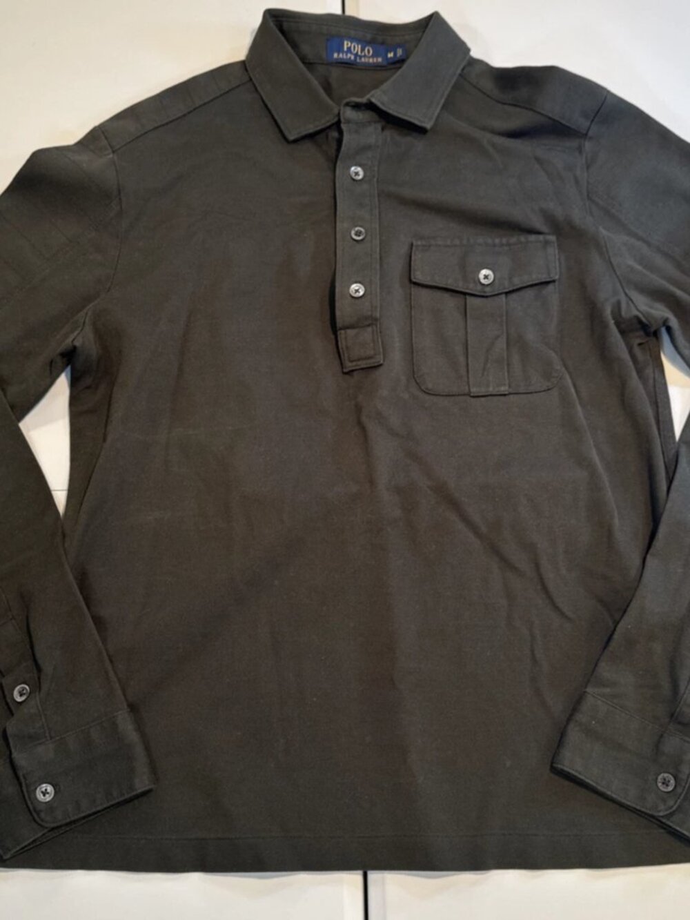 Polo Ralph Lauren Mens Military Green Jersey Knit Long Sleeve Polo Shirt Medium